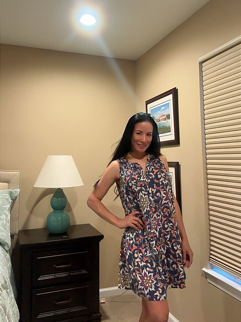 LOFT Navy Floral Button-Front Sleeveless Dress with Rust Accents